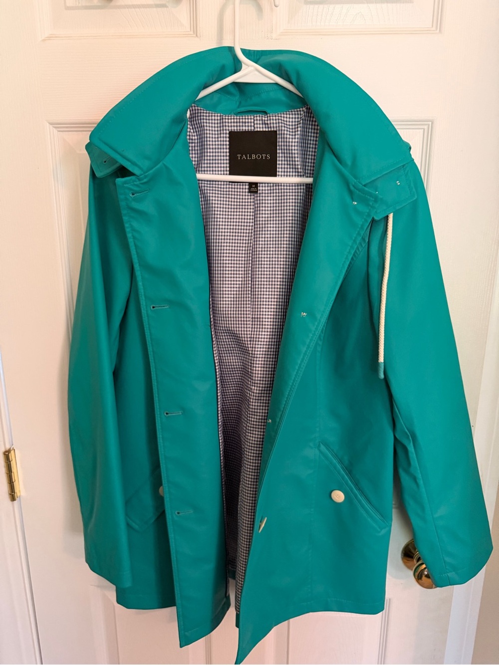 Talbots Teal Hooded Raincoat with Snap Front